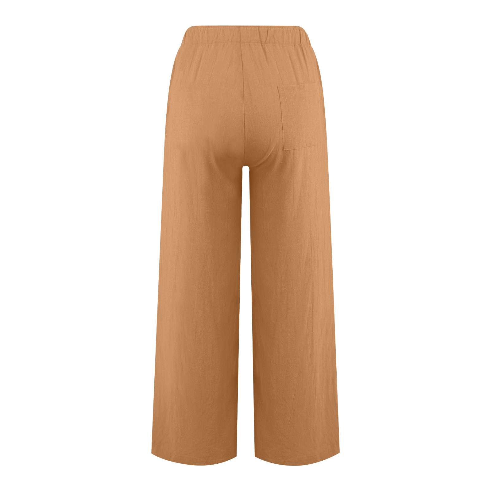 thumbnail image 4 of Pantalones casuales de lino con cintura ancha y cordón largo para mujer - Pantalones elásticos de cintura alta y pierna ancha en color liso, 4 of 5